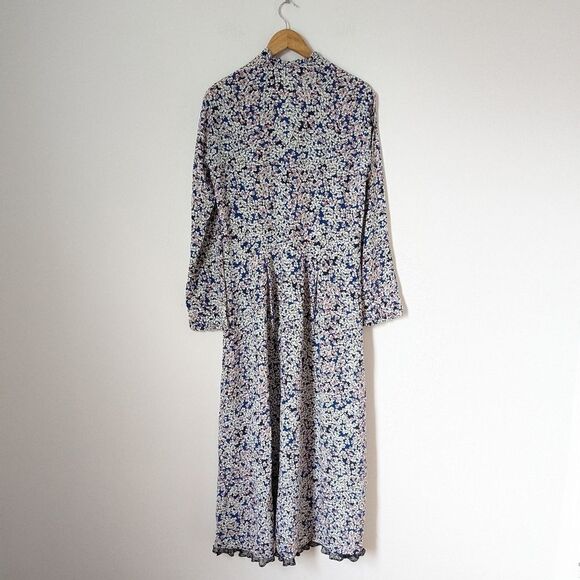 Zadig & Voltaire blue white Begonia floral silk Relic black lace trim maxi dress - Picture 5 of 7